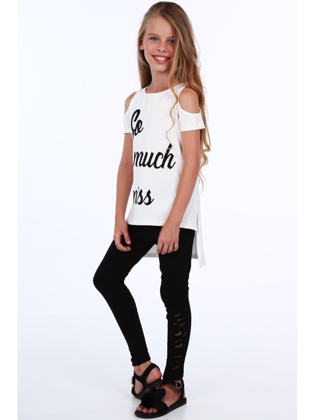 Mädchenbluse mit nackten Schultern, Creme, NDZ8227 – Online-Shop – Boutique